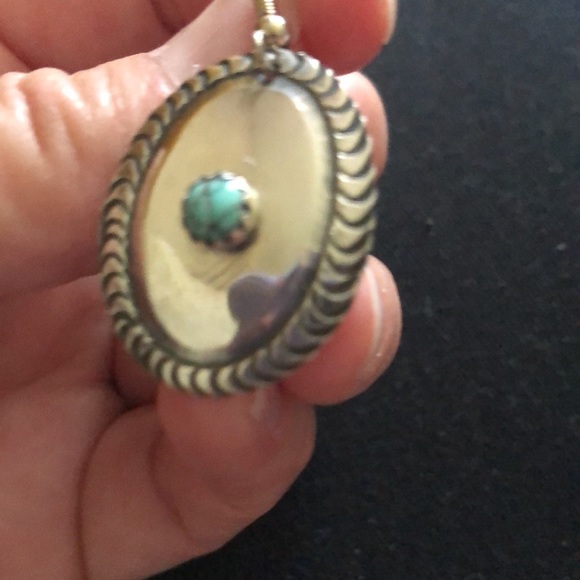 Hand stamped Sterling & Turquoise Navajo Earrings - Picture 3 of 4